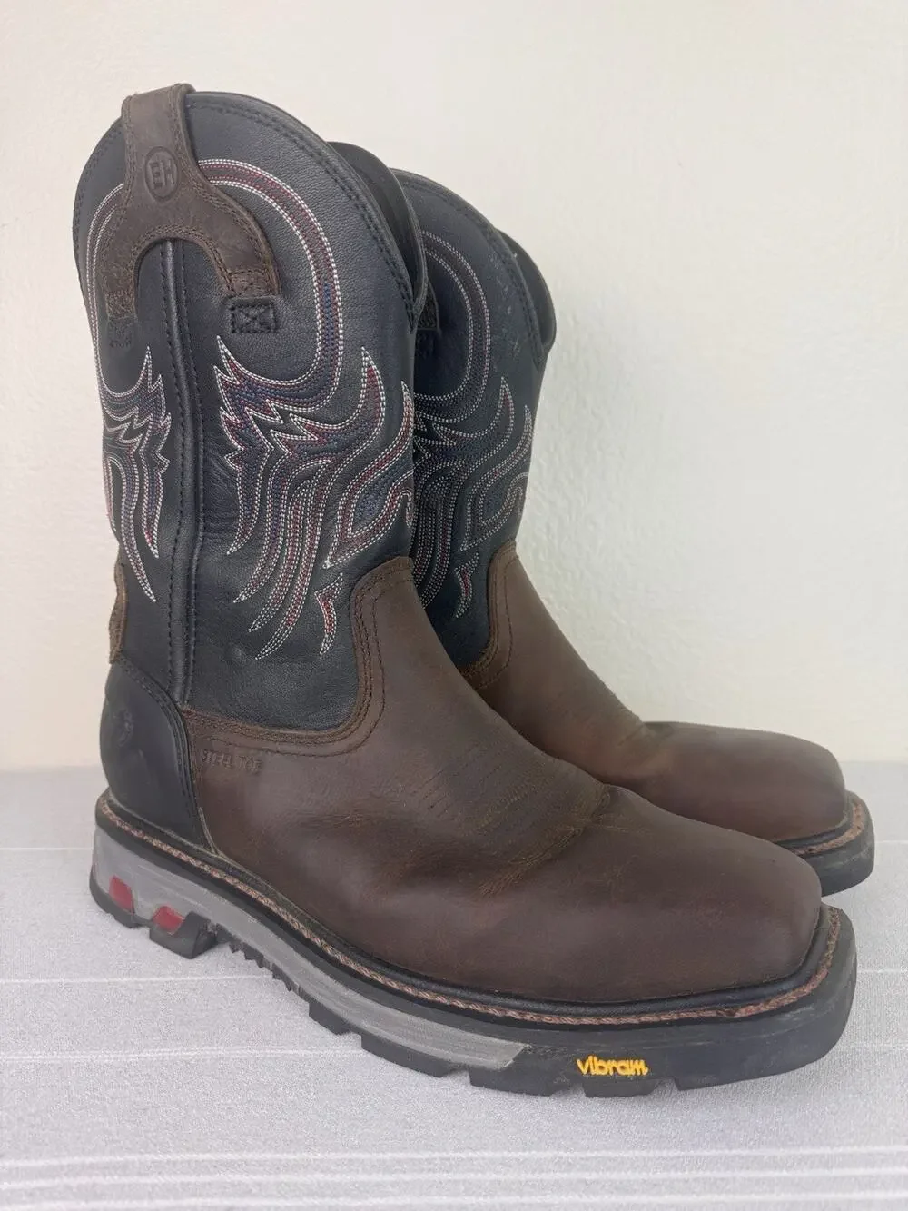 Justin Tanker Steel Toe Leather Western Work Boots Walnut Brown Black 15 EE